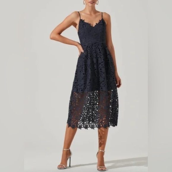 Astr Dresses & Skirts - Astr Blue Midi Dress Halter Neckline Fit and Flare